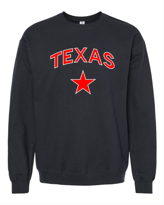 Drop Shoulder Crewneck Sweatshirt Graphic with embroidered Texas outline.