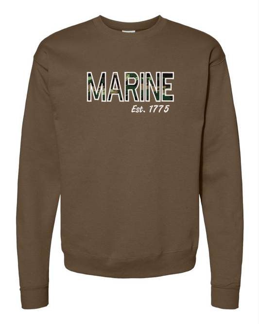 Marine Drop Shoulder Crewneck Sweatshirt Graphic with embroidered Texas outline.