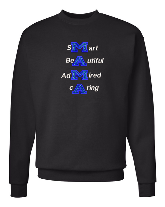 Mother's day gift Drop Shoulder Crewneck Sweatshirt glitter with embroidered MAMA outline.